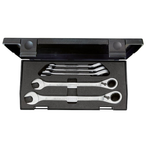 Gedore Combination Ratchet Wrench Set, 8-19mm, SAE or Metric: Metric - 7 UR-005