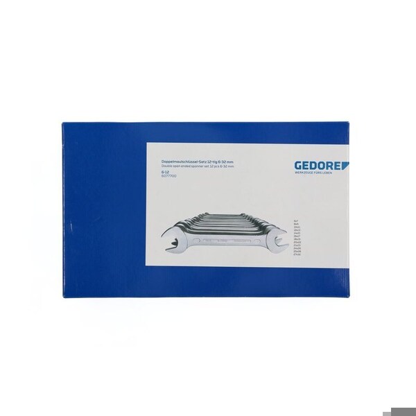 Gedore Wrench Set, Doubl Open End, 12 pcs., 6-32mm, Finish: Chrome plated - 6-12