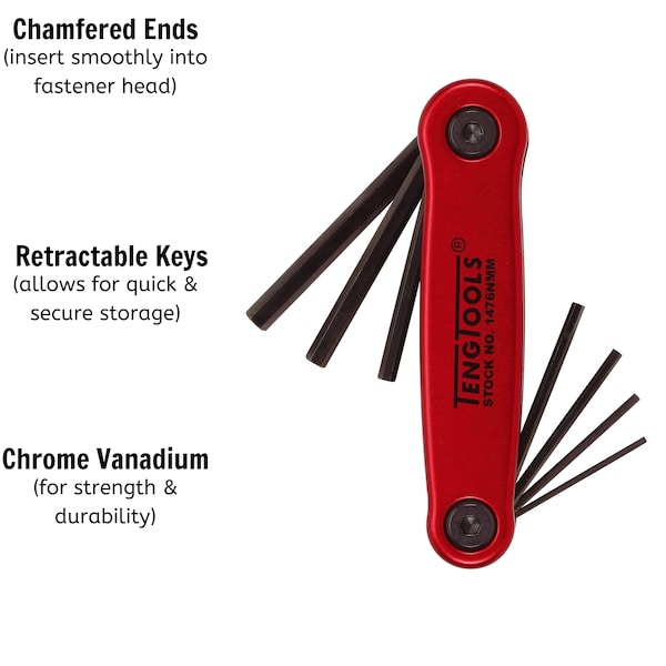 Teng Tools 1476NMM 7 Piece Metric Retractable Hex Key Set - 1476NMM