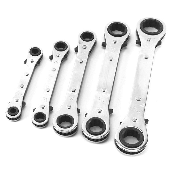 Dendesigns 6 & 12 Point SAE Ratcheting Box Wrench Set, 5 Piece - DE2513464
