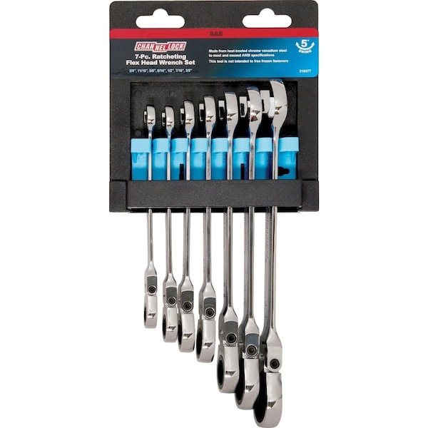 Channellock Standard 12-Point Flex Head Ratcheting Combination Wrench Set 7-Piece - 316377