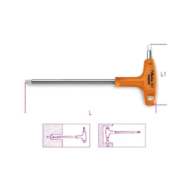 Beta 96TINOX Stainless Steel High Torque T-Handle Hex Key Allen Wrench, Metric 4mm - 000961944