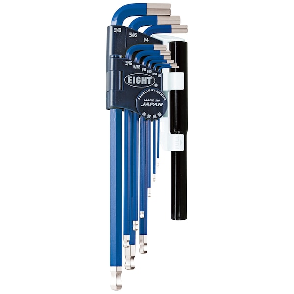 Eight Tool TAPER HEAD HEX KEY L-HANDLE EXTRA LONG SET, 9PC 1/16-3/8INCH BLUE W/EXTENSION PIPES - TEL-S9NPBL
