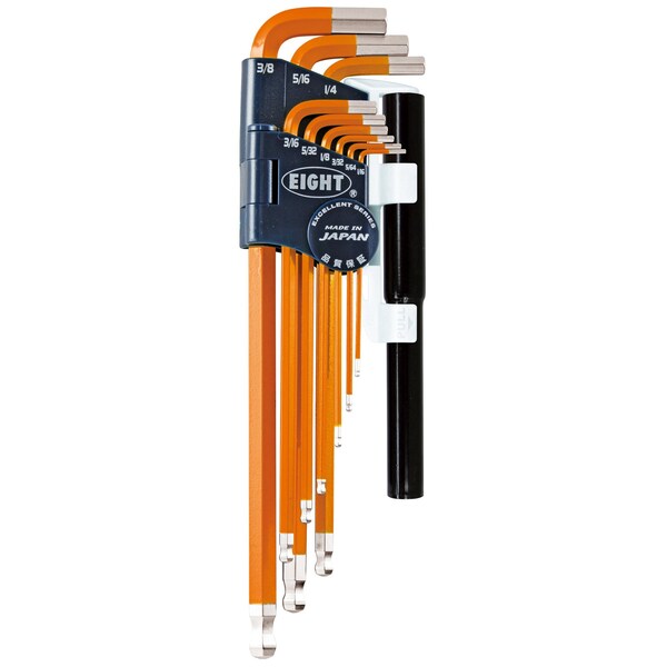 Eight Tool TAPER HEAD HEX KEY L-HANDLE EXTRA LONG SET, 9PC 1/16-3/8INCH ORNG W/EXTENSION PIPES - TEL-S9NPOR