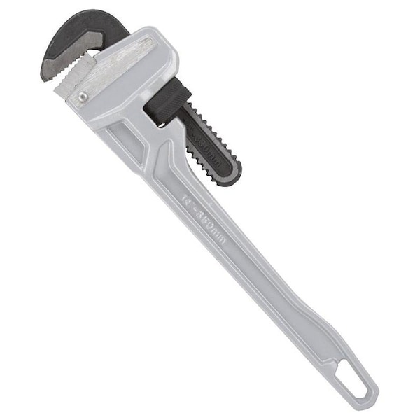 Vulcan Pipe Wrench, 38 mm Jaw, 14 in L, Serrated Jaw, Aluminum, Powder-Coated, Heavy-Duty Handle - JL40140