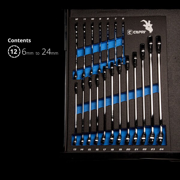 Capri Tools Combination Wrench Set W The Mechanic's Tray, Metric 6 to 24 mm, 19Pcs - CP11390MT