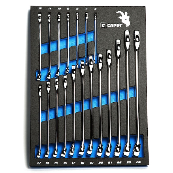 Capri Tools Combination Wrench Set W The Mechanic's Tray, Metric 6 to 24 mm, 19Pcs - CP11390MT