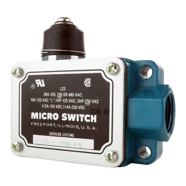 Interruptor de acción rápida y límite Honeywell, Spdt, Momentáneo, 0.5A, 125Vdc, 11.91mm, Terminal de tornillo, Rodillo de acero - BAF1-2RN28-LH