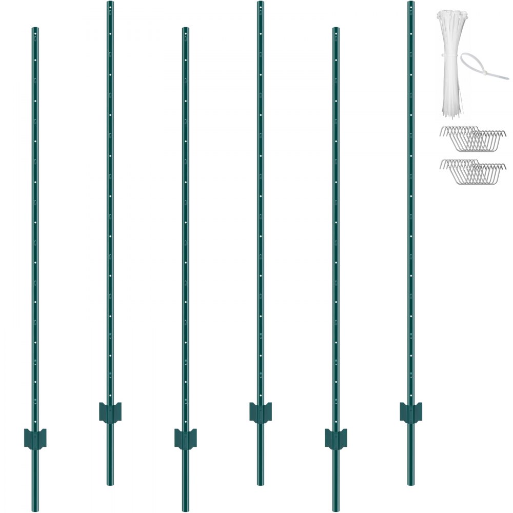 VEVOR 6 Feet Fence Post 6 Pack T-Post Heavy Duty Metal Fence Posts Green - WLLZJSK6JZ6Y7M4FOV0
