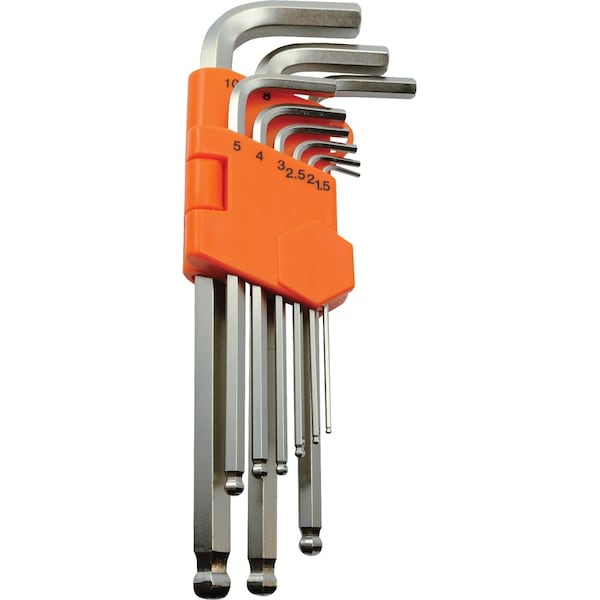 Dynamic Tools 9 Piece Metric Ball End Long Hex Key Set, 1.5mm - 10mm - D043202