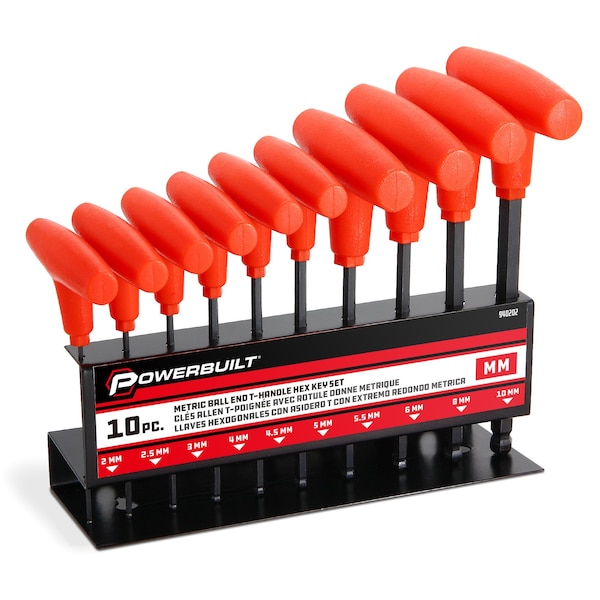 Powerbuilt 10Pc Metric Ball End T-Handle Hex Wrench Set - 940202