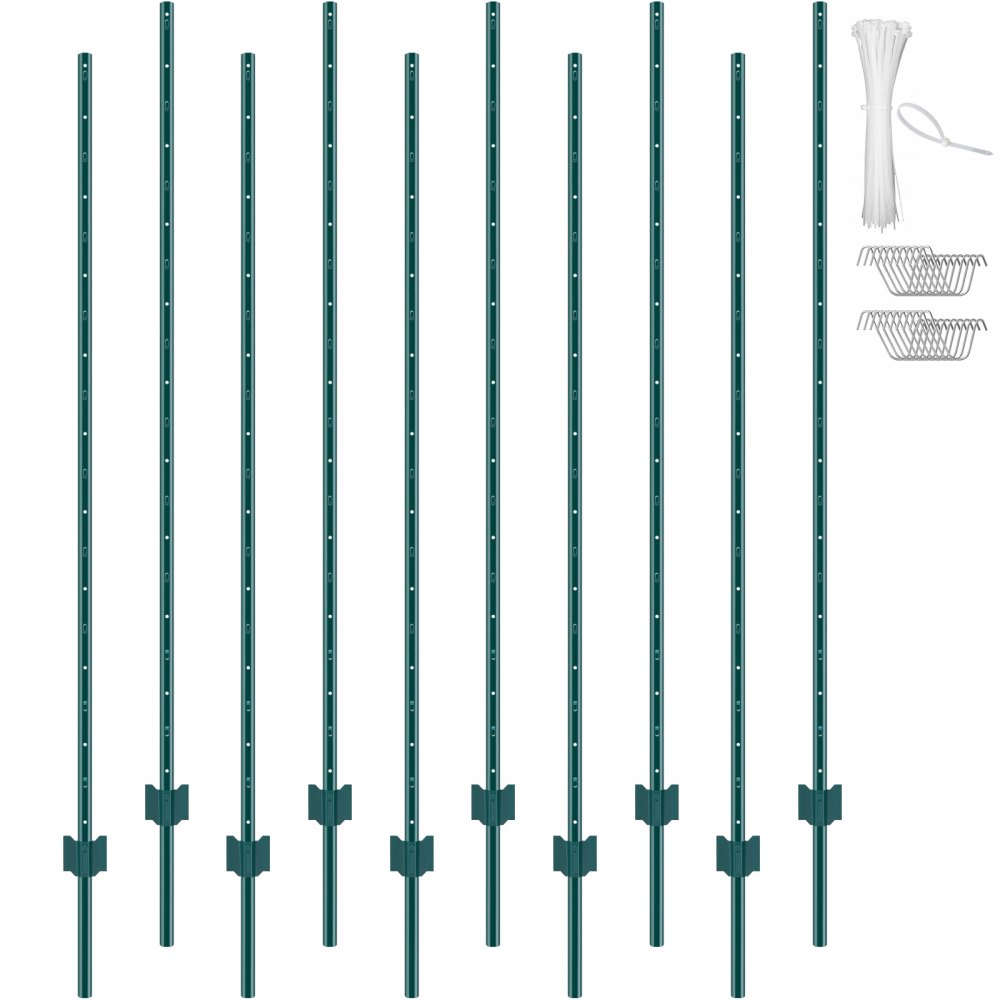 VEVOR 6 Feet Fence Post 10 Pack T-Post Heavy Duty Metal Fence Posts Green - WLLZJSK6YC10EWSGIV0