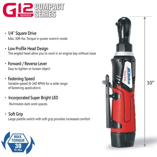 Acdelco G12 K92 Combo- 1/4" & 3/8" Cordless Ratchet Wrench, 2-Battery - ARW1209-K92
