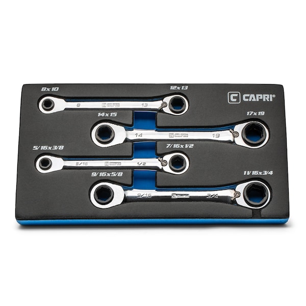 Capri Tools 4-in-1 120-Tooth Box End Reversible Ratcheting Wrench Set, Metric and SAE, 4-Piece with 16 Sizes - CP11884
