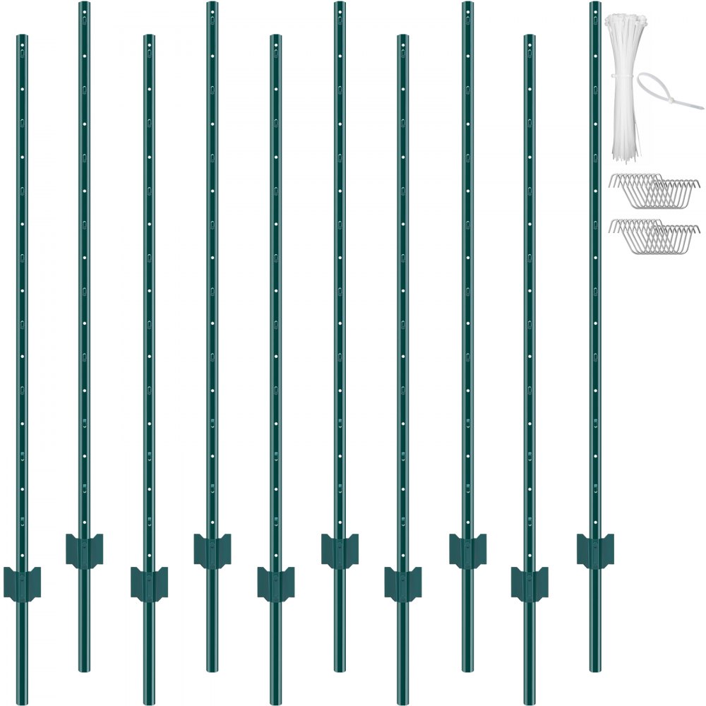 VEVOR 5 Feet Fence Post 10 Pack T-Post Heavy Duty Metal Fence Posts Green - WLLZJSK5YC10LFG33V0
