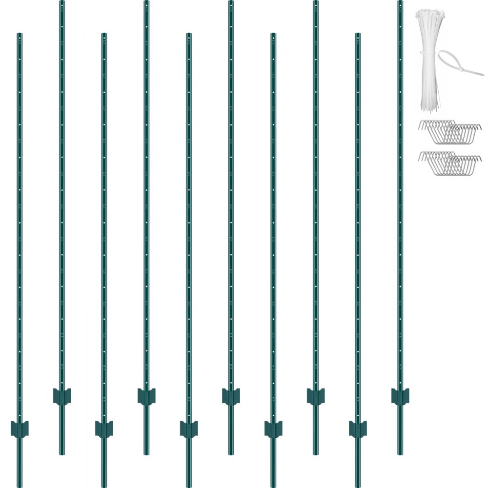 VEVOR 7 Feet Fence Post 10 Pack T-Post Heavy Duty Metal Fence Posts Green - WLLZJSK7YC103JD9JV0