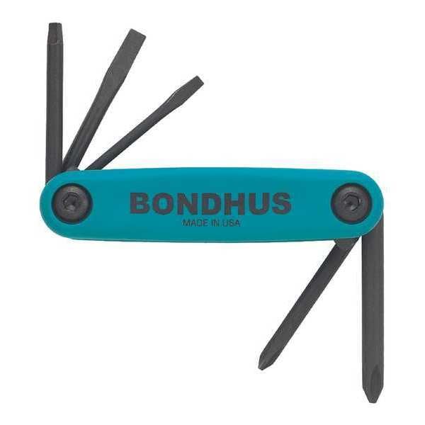 Bondhus 5 Piece SAE Fold-Up Phillips/Slotted/Square Key Set, 12543 - 12543
