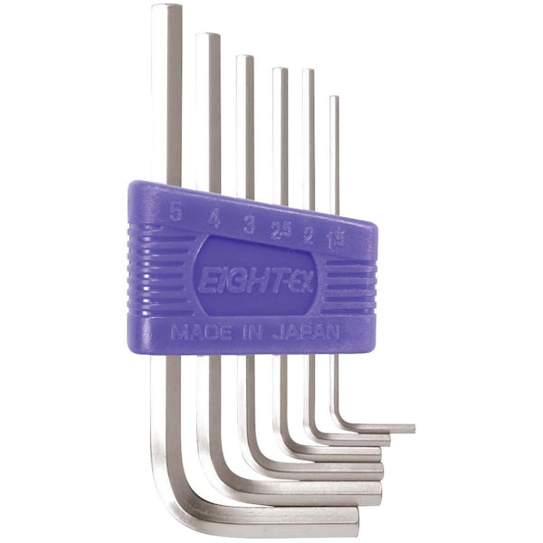 Eight Tool HEX KEY L-HANDLE SHORT SET, 6PC 1.5-5MM SLVR - RS-6