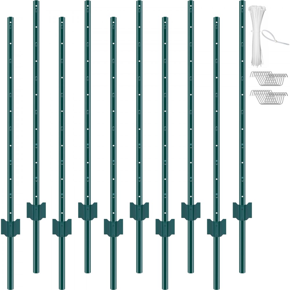 VEVOR 4 Feet Fence Post 10 Pack T-Post Heavy Duty Metal Fence Posts Green - WLLZJSK4YC10ZL2G3V0
