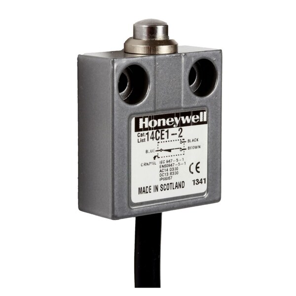 Interruptor de límite de acción rápida Honeywell, SPDT, momentáneo, 4 mm, terminal de alambre, actuador de émbolo superior, montaje en panel - 14CE1-3