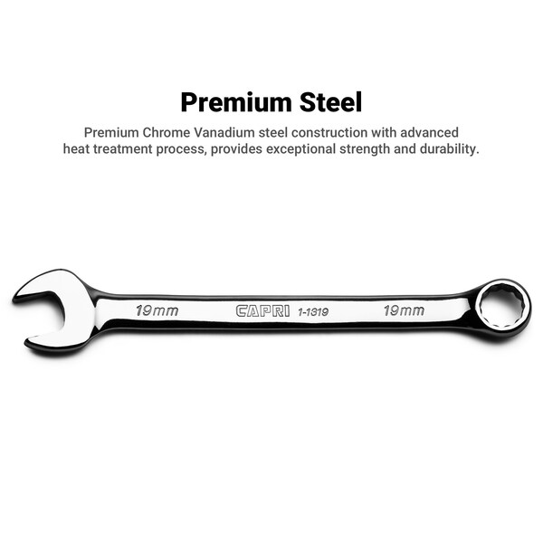 Capri Tools MaxChrome Combination Wrench Set, 6 to 24 mm, 19Pcs W HeavyDuty Canvas Pouch - CP11390PK