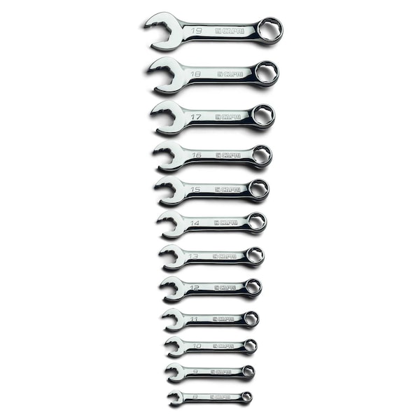 Capri Tools WaveDrive Pro Stubby Combination Wrench Set Regular Rounded Bolts, 8 19 mm, Metric - CP11750-12MSBPK