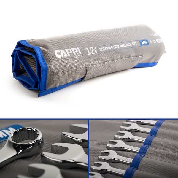 Capri Tools Combination Wrench Set, Metric, 12 pcs (8 to 22 mm), Canvas Pouch - 1-1380