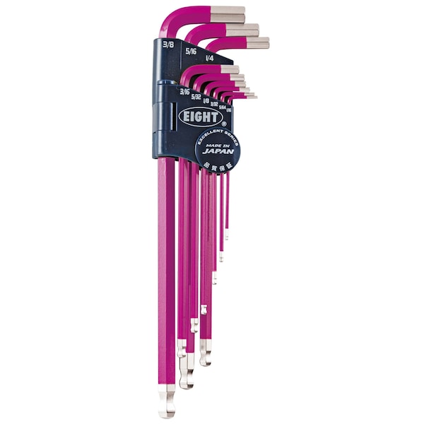 Eight Tool TAPER HEAD HEX KEY L-HANDLE EXTRA LONG SET, 9PC 1/16-3/8INCH PRPL - TEL-S9NPU