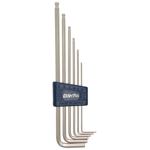 Eight Tool TAPER HEAD HEX KEY L-HANDLE EXTRA LONG SET, 6PC 1.5-5MM SLVR - TLS-6