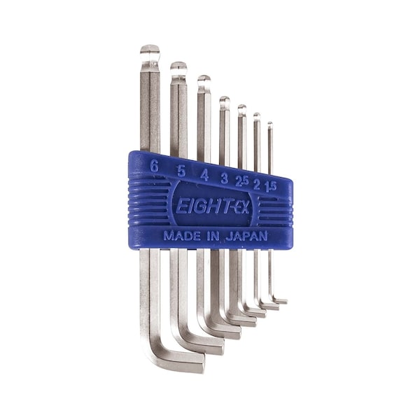Eight Tool SHORT ARM TAPER HEAD HEX KEY L-HANDLE SHORT SET, 7PC 1.5-6MM SLVR - TTR-S7