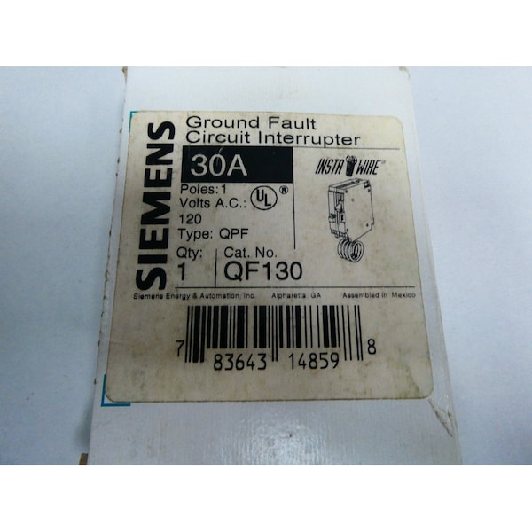Siemens Circuit Breaker, 30A, 1 Pole, 120V AC - QF130