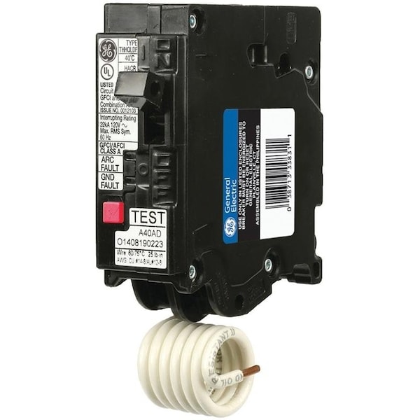 Ge Industrial Solutions Circuit Breaker, THQL Series, 20A, 1 Pole, 120/240V AC, 10kA at 120/240V AC - THQL1120DFP