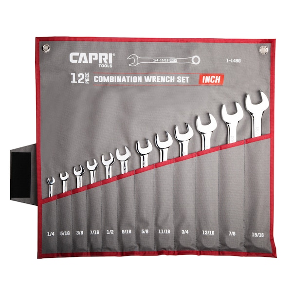 Capri Tools Combination Wrench Set, SAE, 12 pcs (1/4 to 15/16 in), Canvas Pouch - 1-1480