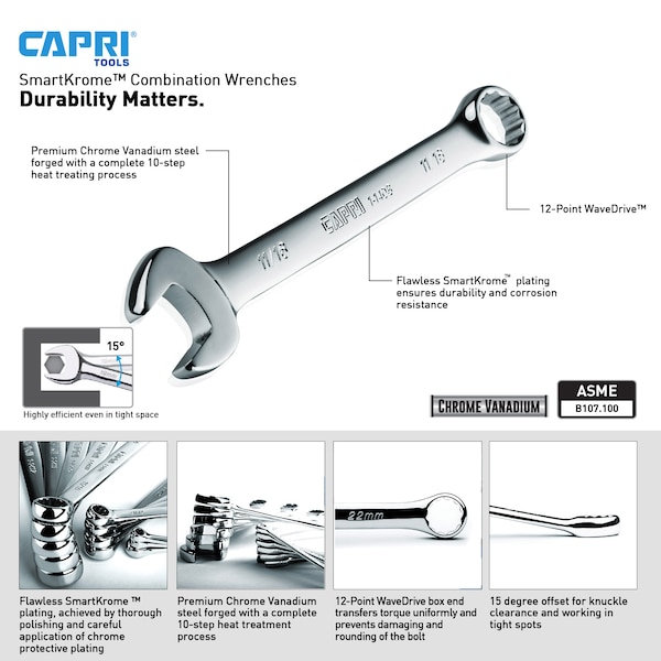 Capri Tools Combination Wrench Set, SAE, 12 pcs (1/4 to 15/16 in), Canvas Pouch - 1-1480