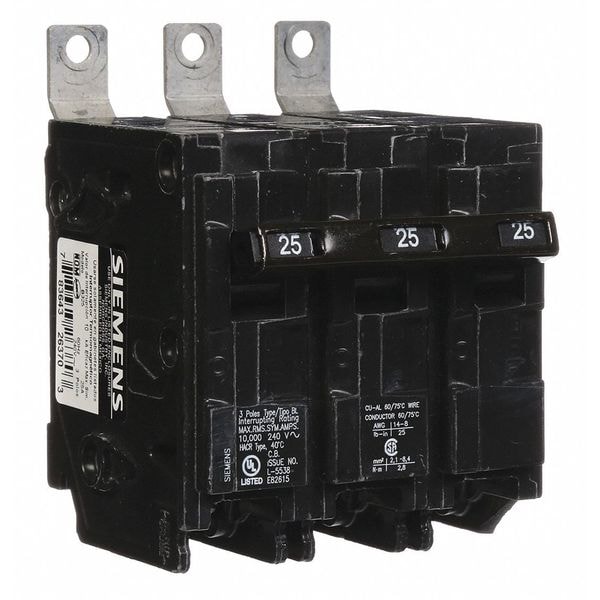 Siemens Miniature Circuit Breaker, BL Series, 25A, 3 Pole, 240V AC, 10kA at 240V AC - B325