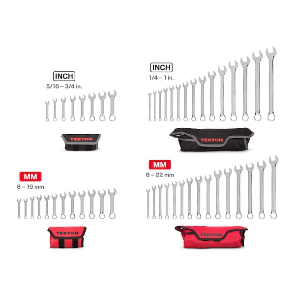 Tekton Stubby and Standard Length Combination Wrench Set with Pouch, 50-Piece (1/4-1 in., 8-22 mm) - WCB94901