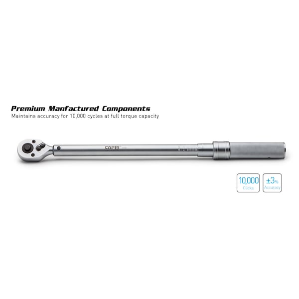 Capri Tools 1/2 in Drive Industrial Torque Wrench, 10-150 ft.-lb. - CP31202
