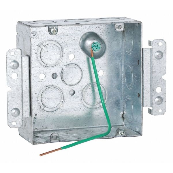 Raco Electrical Box, 42 cu in, Square Box Type, 2 Gangs, Steel, Square Shape - 257M