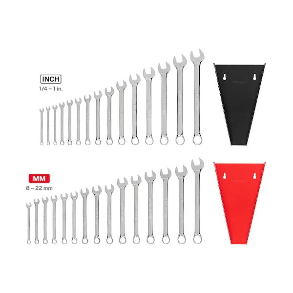 Tekton Combination Wrench Set, 30-Piece (1/4-1", 8-22mm) - Rack - WCB92303