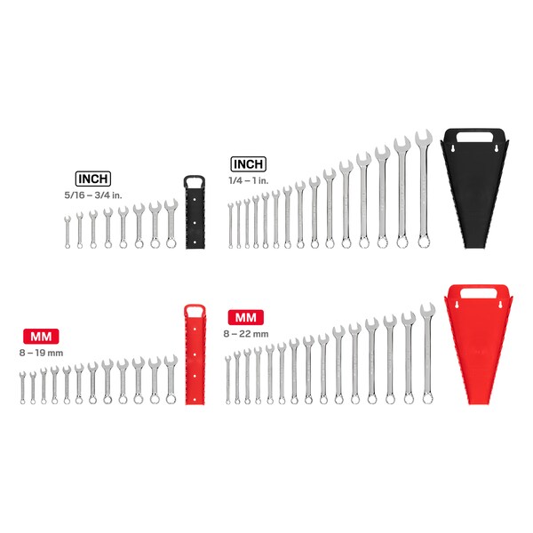 Tekton Stubby and Standard Length Combination Wrench Set, 50-Piece (1/4-1", 8-22mm) - Holder - WCB91901