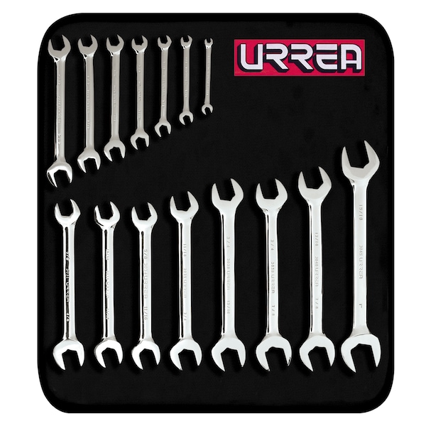 Urrea Full polished Open-end Wrench Set (15 pieces), inches - 3000G
