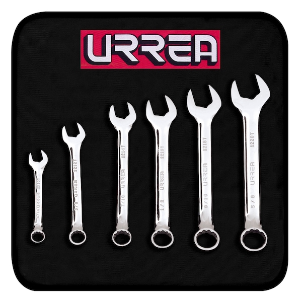 Urrea Full polished 12pt short combin wrench set 6pc - 1200T6