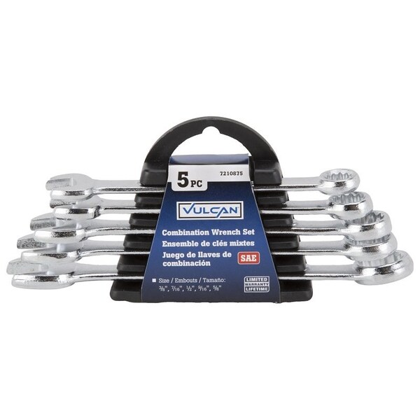 Vulcan Combination Wrench Set, 5-Piece, Steel, Chrome, Silver - JL16061