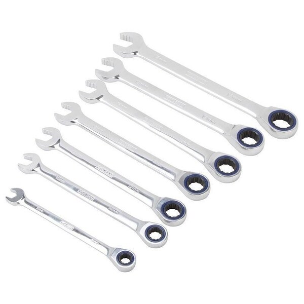Vulcan Wrench Set, 7-Piece, Chrome Vanadium Steel, Mirror Polish, Silver, Specifications: Metric - PG7M