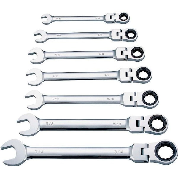 Vulcan Wrench Set, 7-Piece, Chrome Vanadium Steel, Mirror Polish, Silver, Specifications: Metric - FPG7M