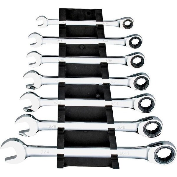 Vulcan Wrench Set, 7-Piece, Chrome Vanadium Steel, Mirror Polish, Silver, Specifications: SAE Measurement - PG7I