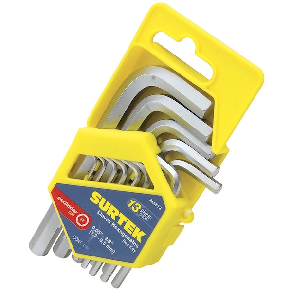 Surtek Hex Key Allen Wrench Set, 13 LShaped Imperial Pieces On Rack - ALLF13