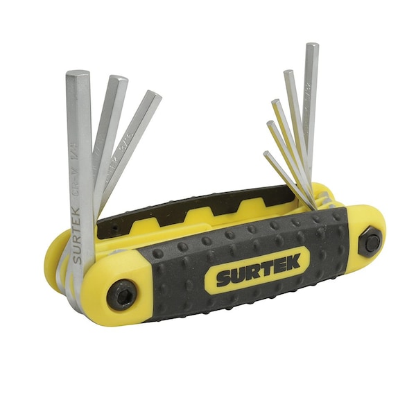 Surtek Folding Hex Key Allen Wrench Set, 8 Imperial Pieces - ALLFNX8