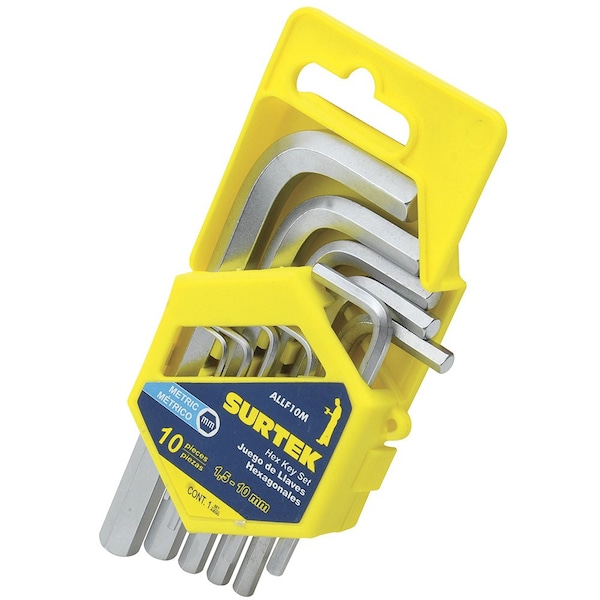 Surtek Hex Key Allen Wrench Set, 10 LShaped Metric Pieces On Rack - ALLF10M