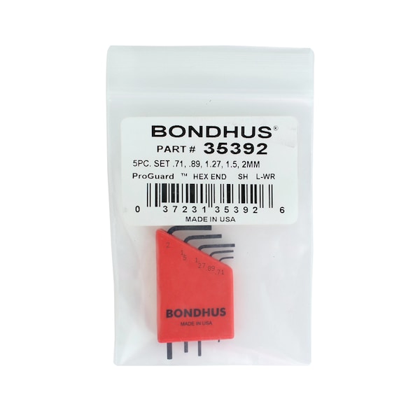 Bondhus Set 5 Hex L-Wrench .71-2.0MM in Bag with Label - 35392
